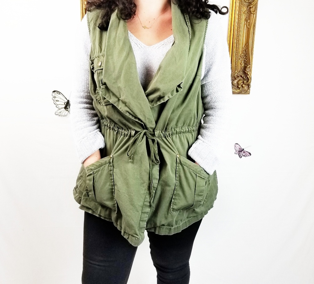 Daniel Rainn Olive Green Utility Drawstring Vest